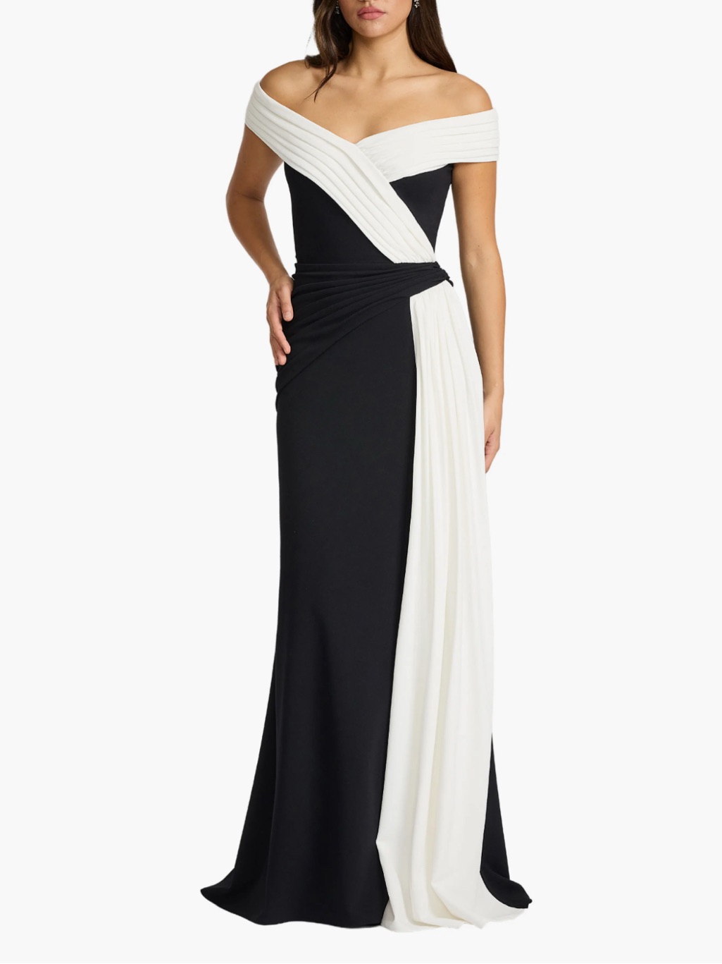 Tadashi Shoji Off The Shoulder Draped Crepe Gown